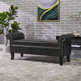Jennifer Taylor Home Kathy Roll Arm Entryway Accent Bench, Vintage Black Brown Faux Leather