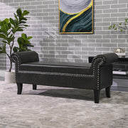 Jennifer Taylor Home Kathy Roll Arm Entryway Accent Bench, Vintage Black Brown Faux Leather