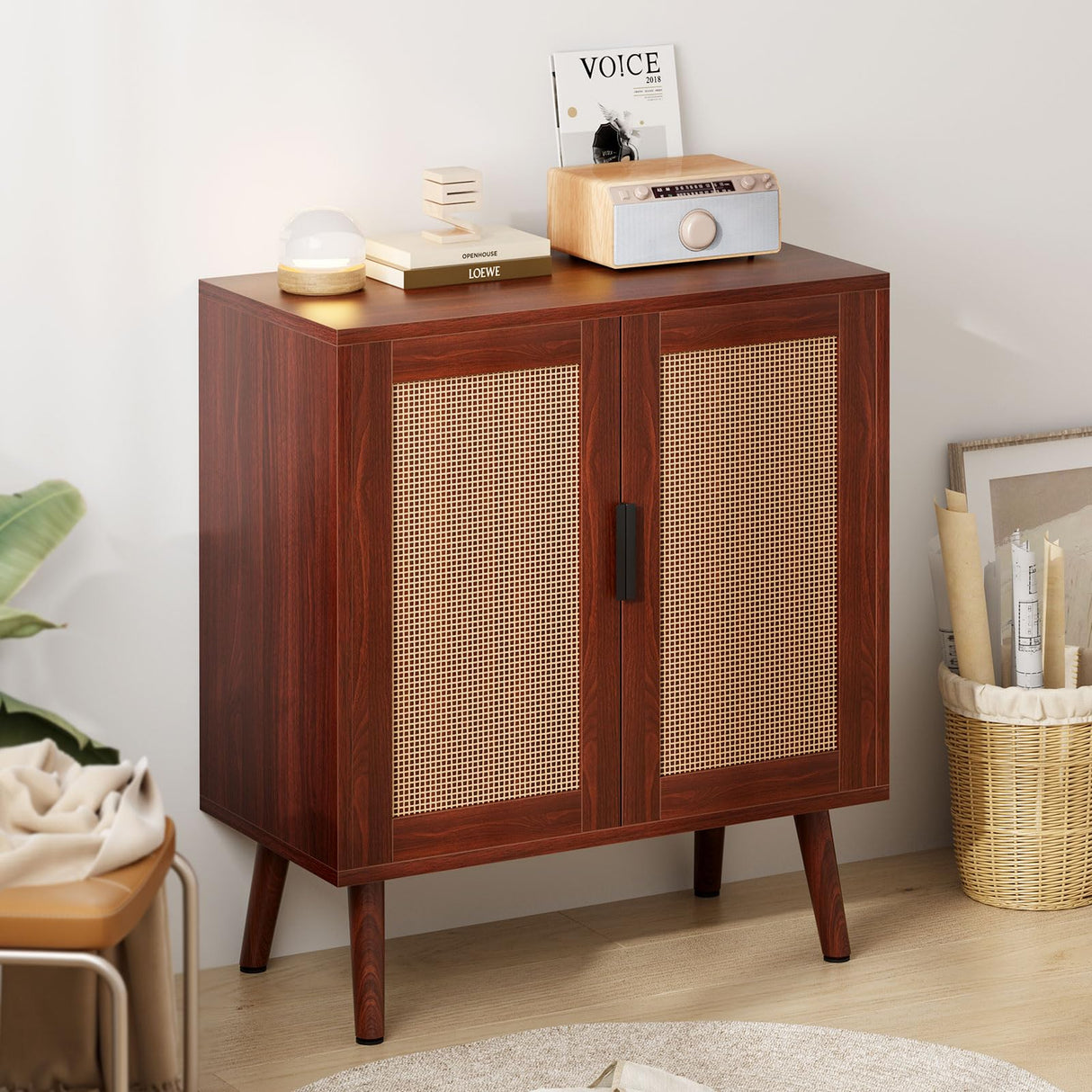 Sideboard Buffet Cabinet, Kitchen Storage Cabinet with Rattan Doors, Liquor Cabinet Bar