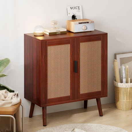 Sideboard Buffet Cabinet, Kitchen Storage Cabinet with Rattan Doors, Liquor Cabinet Bar