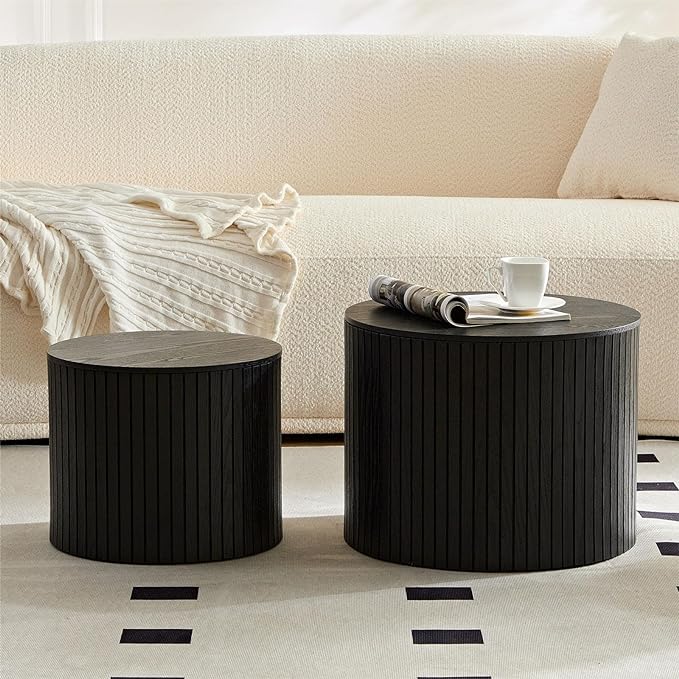 Nesting Coffee Table Set of 2,Modern Round Wooden Coffee Tables