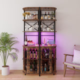 Wine Bar Cabinet with Power Outlet, 6-Tiers Industrial Wine Cabinet