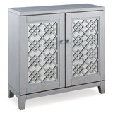 Mirrored Diamond Filigree Hall Console Cabinet with Adjustable Shelf, Silver Leaf, 12" W