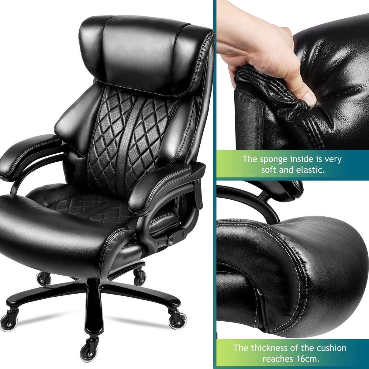 400lbs Big and Tall Office Chair for Heavy People Executive Office Chair Wide Spring