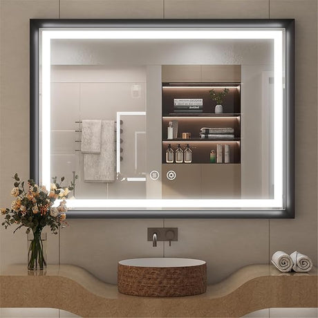 24x36 LED Bathroom Mirror,Black LED Mirror for Bathroom,Lighted Bathroom Mirror,