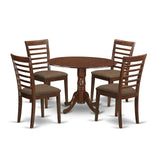 Dublin 5 Piece Dining Set for 4 Includes a Round Kitchen Table with Dropleaf and 4 Linen Fabric Upholstered Dinette Chairs,