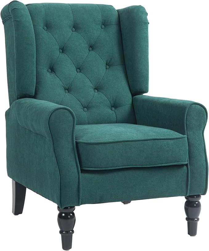 Button-Tufted Accent Chair with High Wingback, Rounded Cushioned Armrests and Thick Padded Seat, Blue