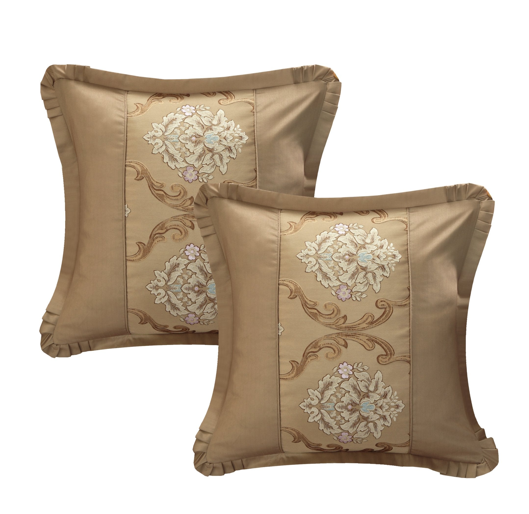 Piece Aubrey Decorator Upholstery Comforter Set and Pillows Ensemble, Queen, Gold