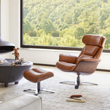 Genuine Leather Reclining Swivel Chair with Adjustable Headrest and Ottoman for Living