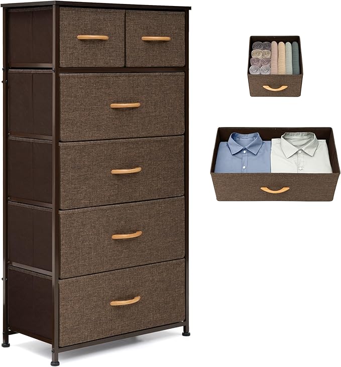 Fabric Dresser for Bedroom, Tall Skinny Dresser with 6 Drawers, Storage Organizer Tower