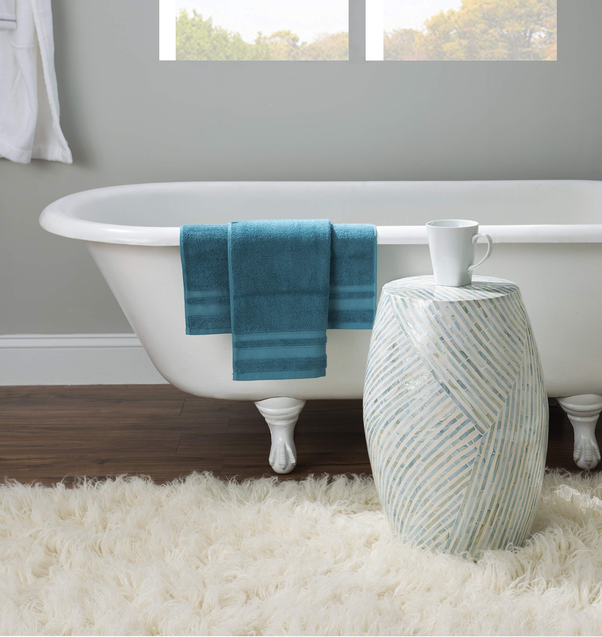 Ivory and Blue Capiz Drum Tylin Accent Table