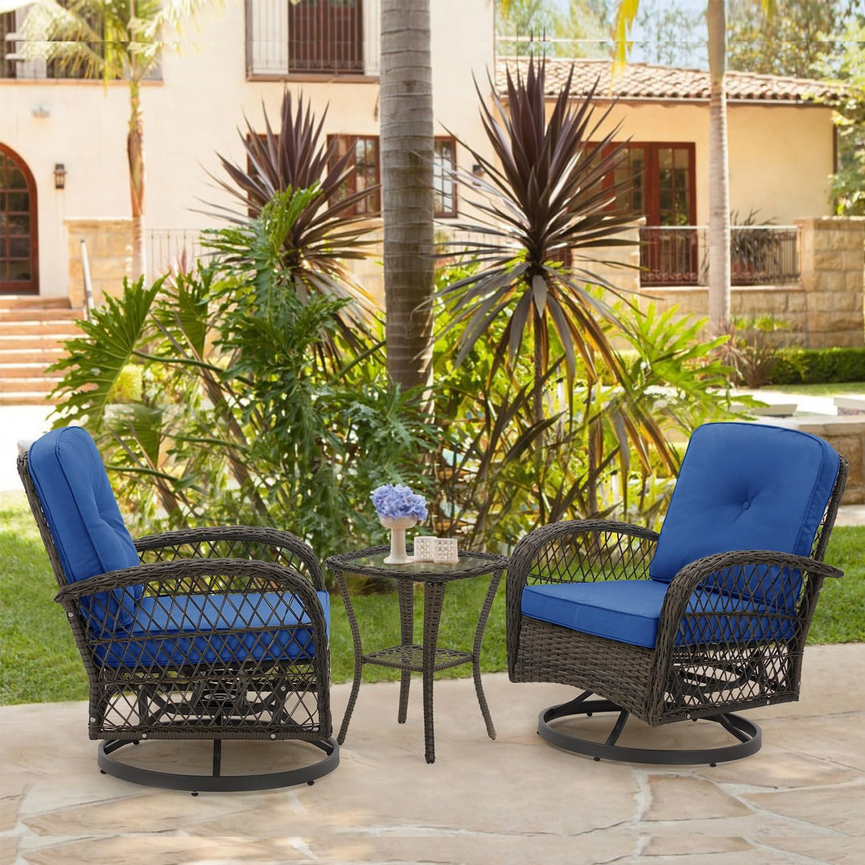 3 Pieces Outdoor Swivel Rocker Patio Chairs