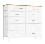 Compact 12 Drawers Dresser for Bedroom, Fabric Storage Tower, Chest of Drawers with Retro Wood Top for Closet, Nursery, Living Room