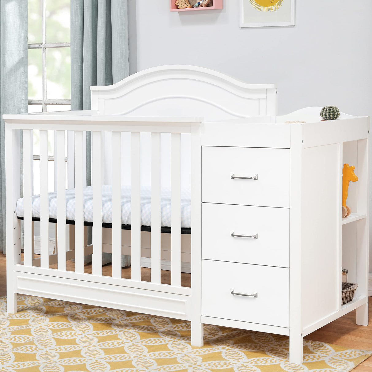 4-in-1 Convertible Mini Crib and Changer Combo in White, Greenguard Gold Certified