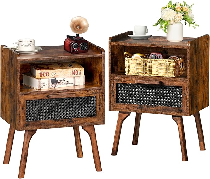 Nightstand, Side Table with Drawer Open Shelf