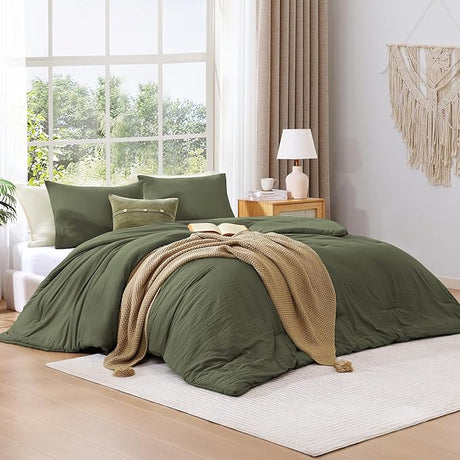 Queen Size Comforter Sets, Sage Green 3 Piece Soft Fluffy Queen Comforter Set