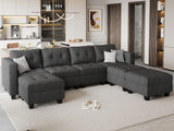 Belffin Modular Storage U-Shape Sectional Sofa Couch with Reversible Chaises 7-seat Sofa with Storage Seat Modular Sectional Sofa Set with Ottomans Modern Fabric Dark Grey