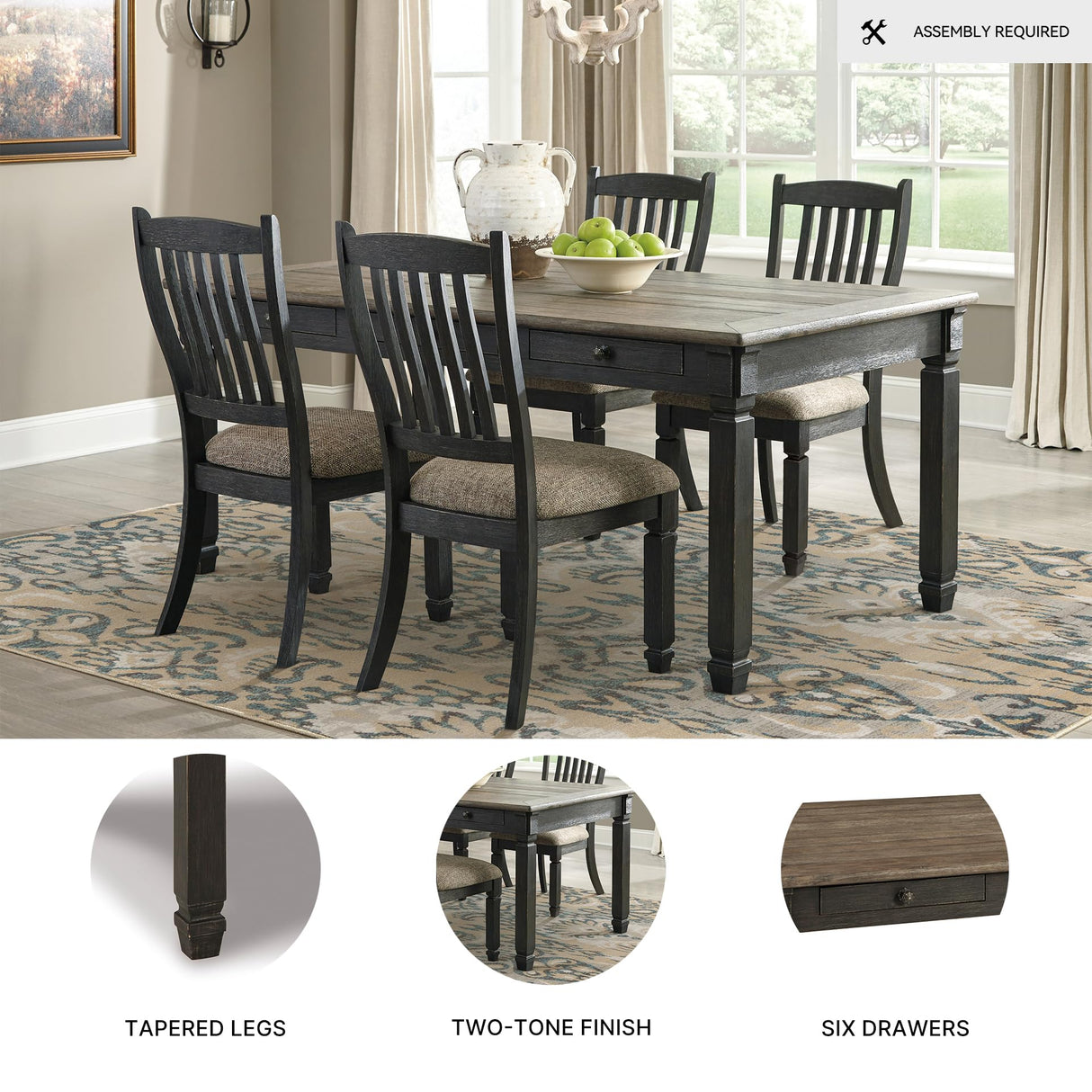 Tyler Creek Farmhouse Dining Table with Storage Drawers