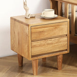 Oak Wood Nightstand, Bedside Table with 2 Drawer, Mid-Century Luxury Night Stand