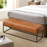 Leather Entryway Bench for Bedroom End of Bed, Modern Ottoman Bench with Faux