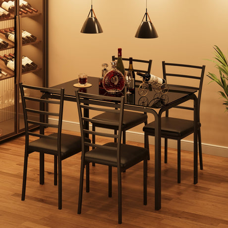 Glass Dining Table Set for 4, Kitchen Table and Chairs