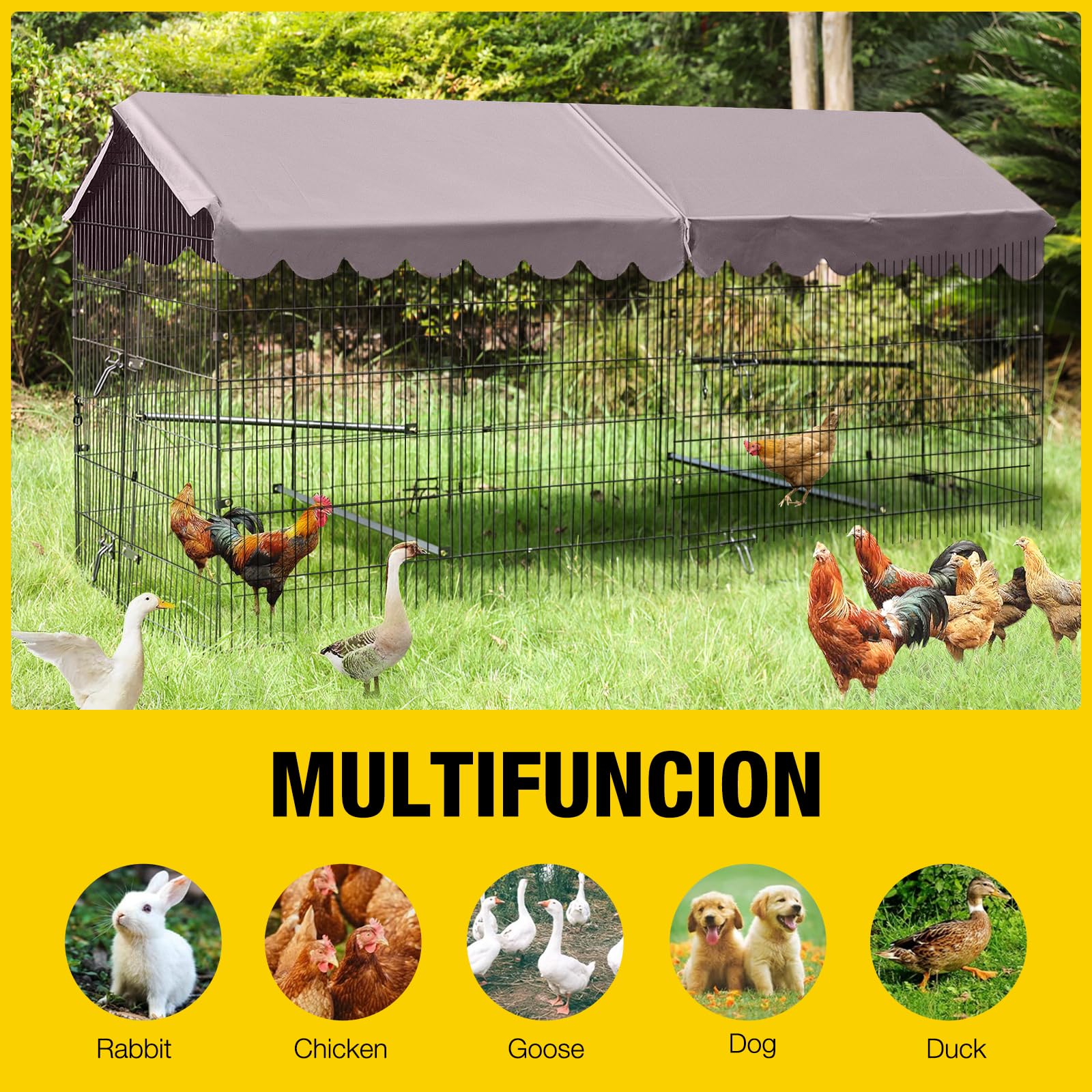 Chicken Coop 88" Metal Chicken Run with Waterproof Cover Portable Poultry Cage Large Hen House Outdoor Animal Enclosure Exercise Pen for Chicken,Duck,Goose,Rabbit Cat and Other Small Animals