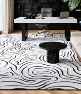 Modern Washable Area Rug 6x9 - Black & White Geometric Pattern
