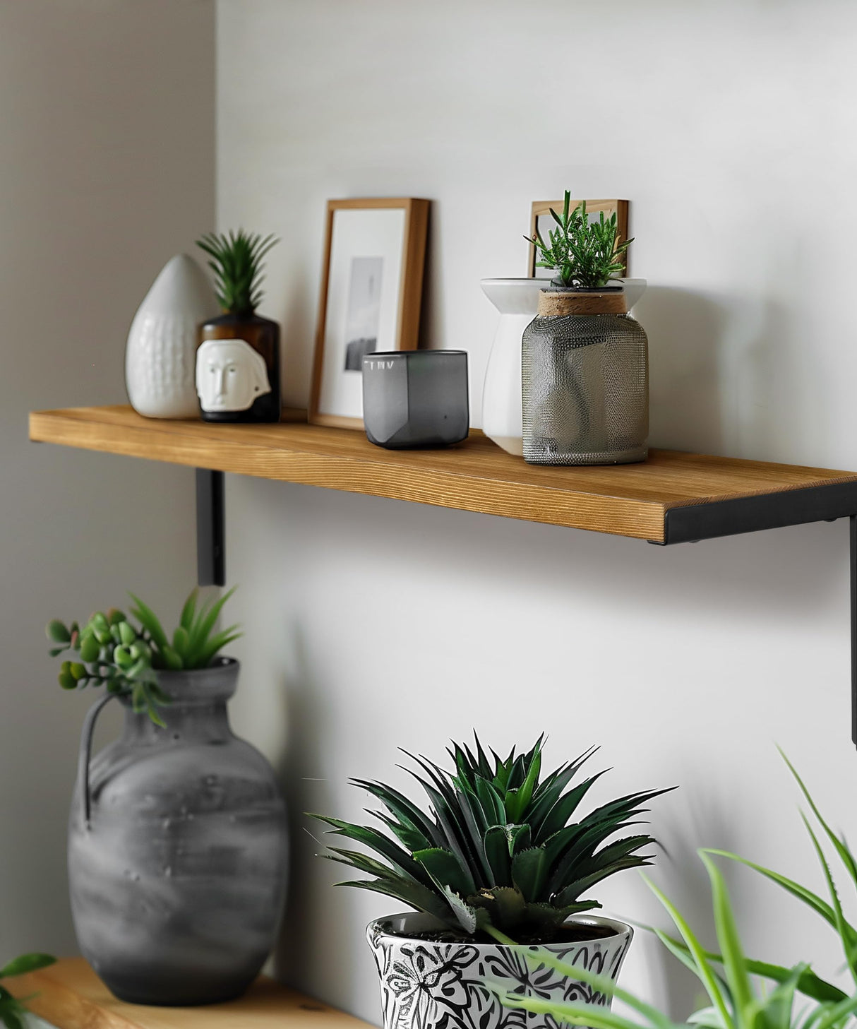 Wood Shelves for Wall, 24 Inch Rustic Floating Shelf with L Brackets for Bedroom Living