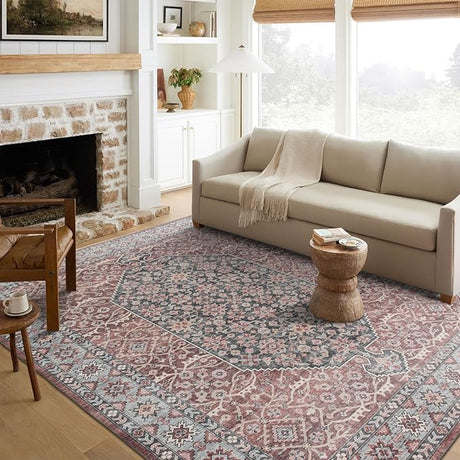 Camilla Boho Area Rug, 5'×7' Washable Oriental Accent Rug, Non-Slip Traditional Floral