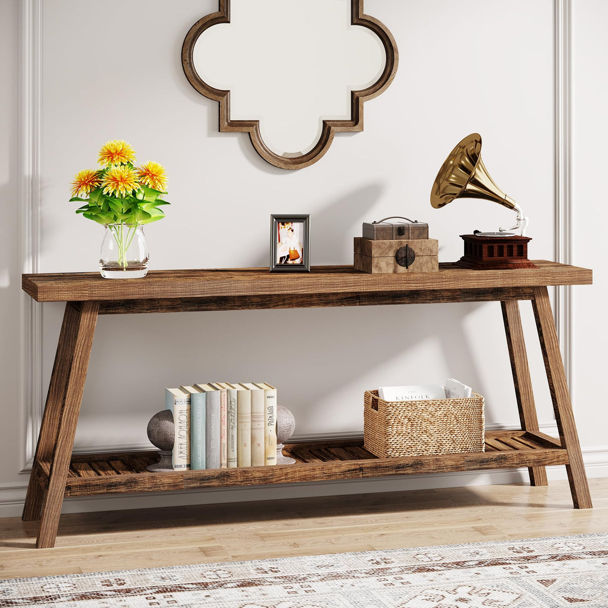 Farmhouse Console Entryway Table: 70.9 Inches All Wood Console Table for Entrance,