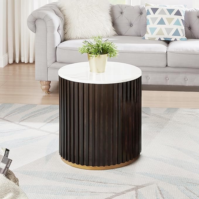 35" Round Wood Coffee Table for Living Room, Farmhouse Circle Bucket Shaped