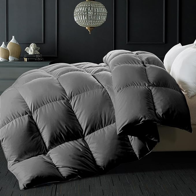 Goose Feather Down Comforter Queen Size - White Down Duvet Insert - Luxurious Fluffy