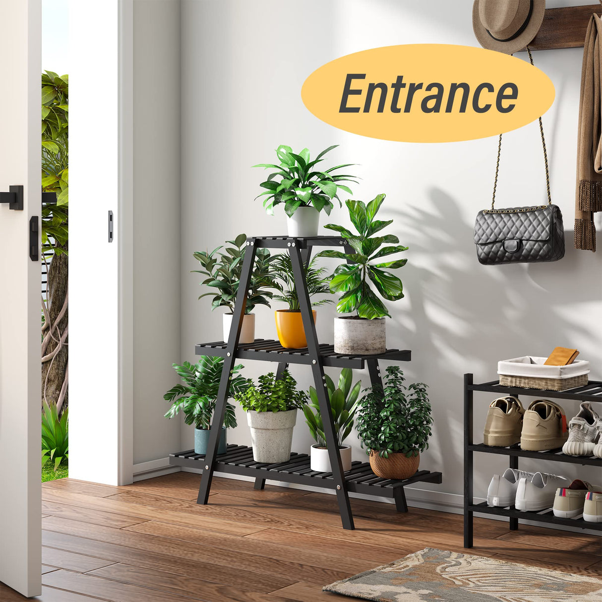 Plant Stand Indoor, Outdoor bamboo Plant Stands for Multiple Plants