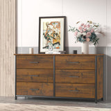 6 Drawer Double Dresser, Industrial Wood Dresser for Bedroom, Storage Cabinet