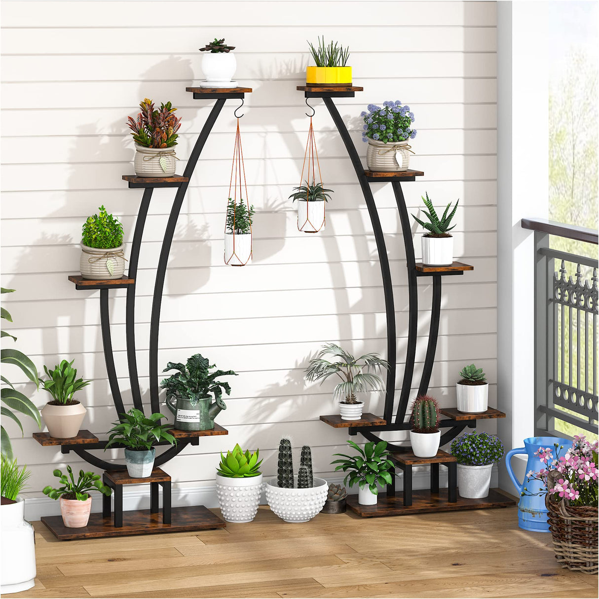 6 Tier Metal Plant Stand Pack of 2, Indoor Multi-Purpose Curved Plant Display Shelf