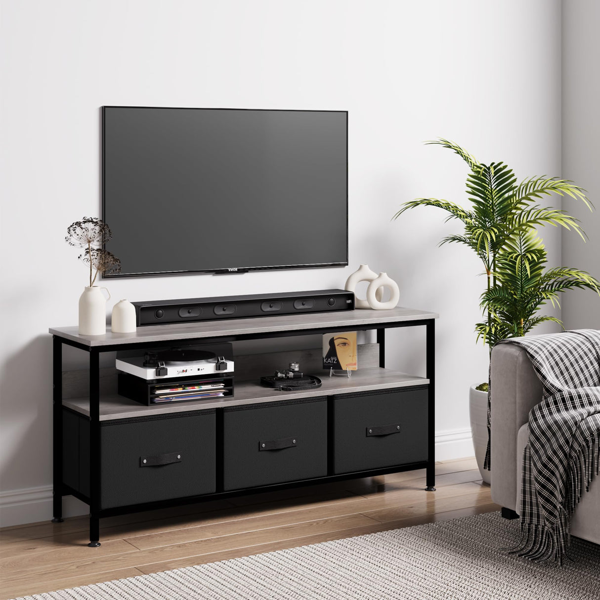 Dresser TV Stand, Entertainment Center with Storage, 55 Inch TV Stand for Bedroom