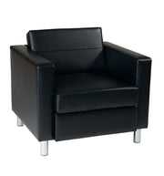 Armchair with Padded Box Spring Seats and Silver Finish Legs, Black Vinyl