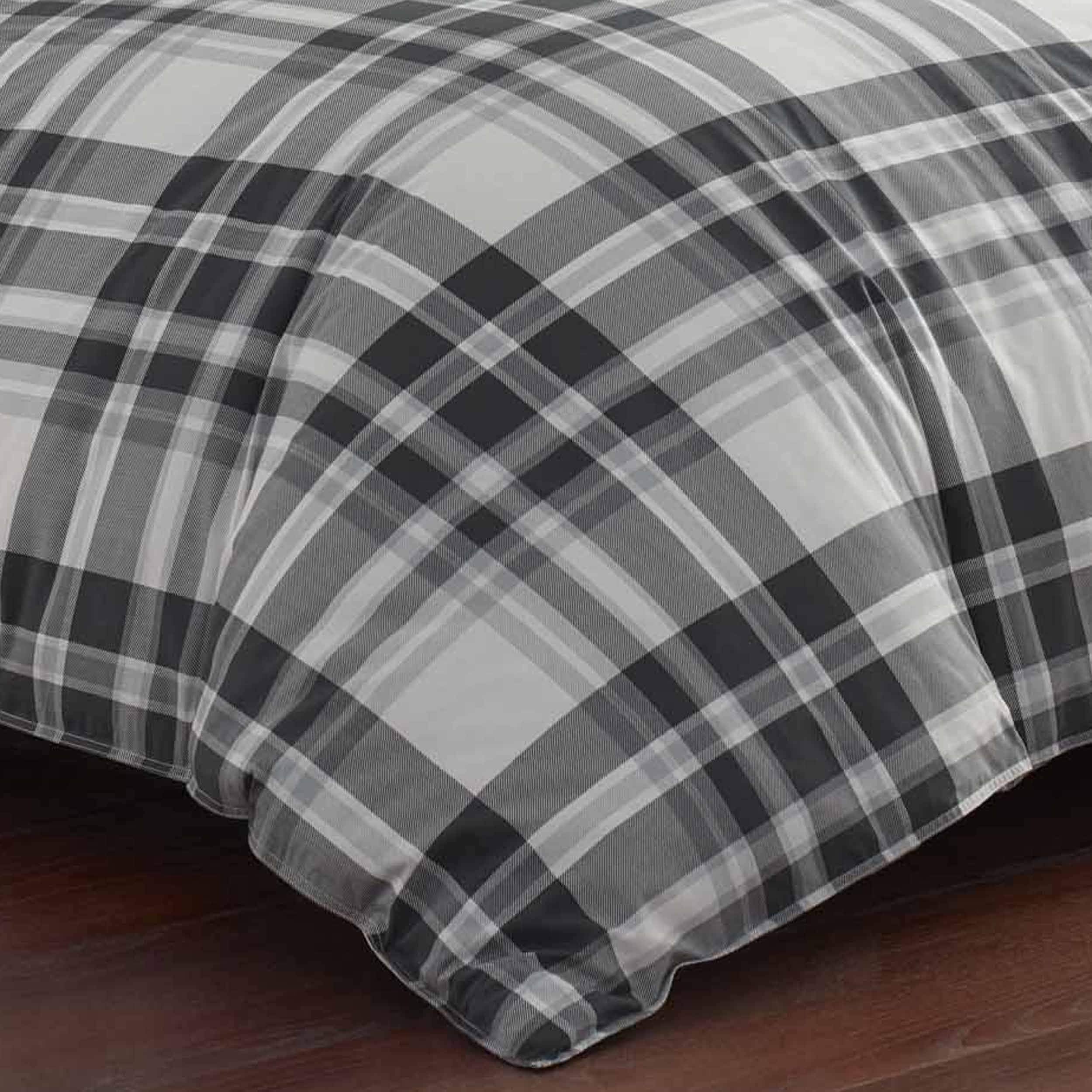 King Comforter Set - Cotton Reversible Plaid Bedding with Matching Shams