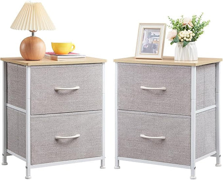 Nightstand with 2 Drawers, Bedside Table Small Dresser with Removable Fabric Bins