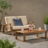 Outdoor Patio Loveseat and Coffee Table Set, Patio Furniture Set with Thick Cushion