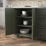 Mobile Kitchen Island Cart with Stainless Steel Top, Sage Green