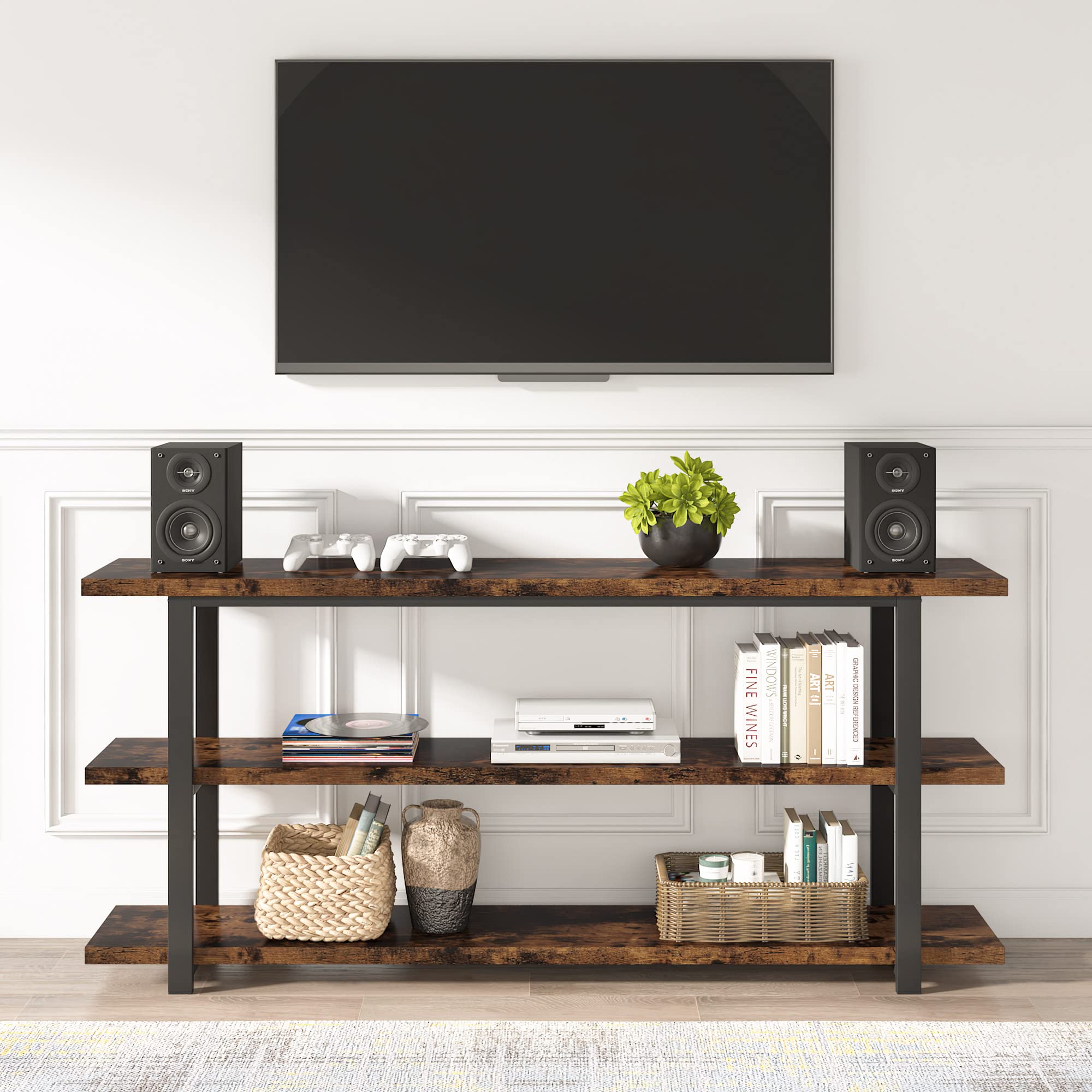 70.8 Inch Extra Long Console Table with 3-Tier Storage Shelves