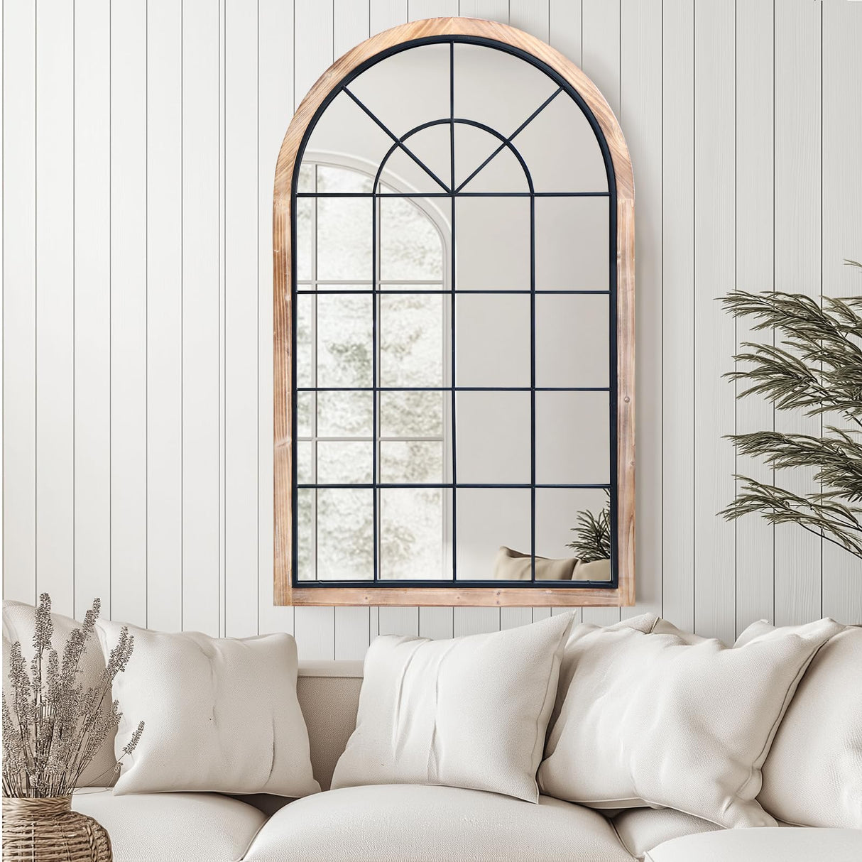 Arched Farmhouse Window Wall Mirror 30"x48", Rustic Accent Mirror