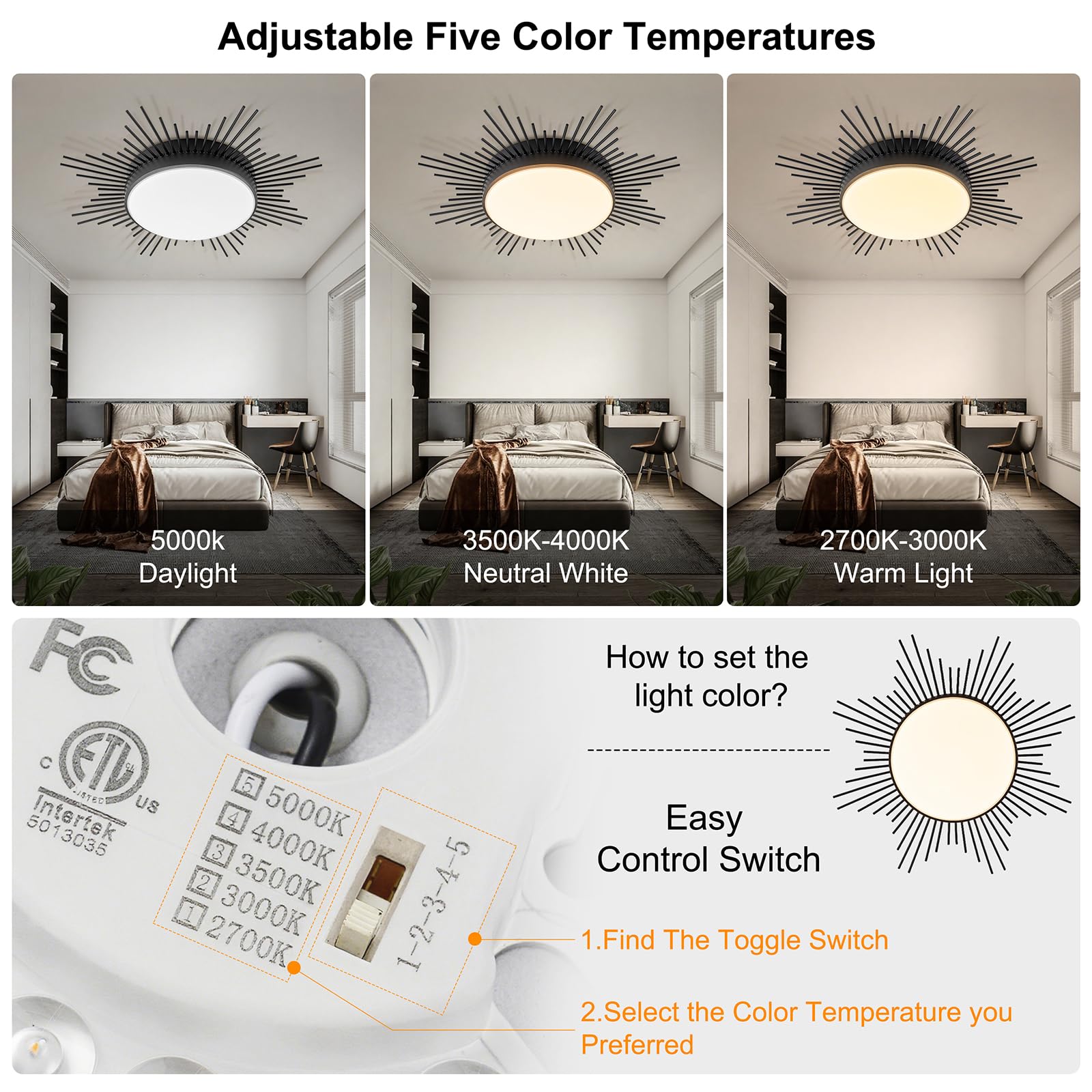 23.6" LED Sputnik Ceiling Light - Modern Flush Mount Fixture