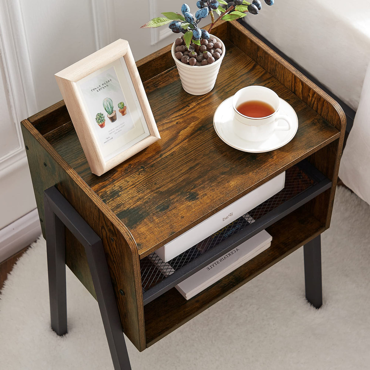 Nightstand Industrial Side End Table/Stackable Accent Furniture