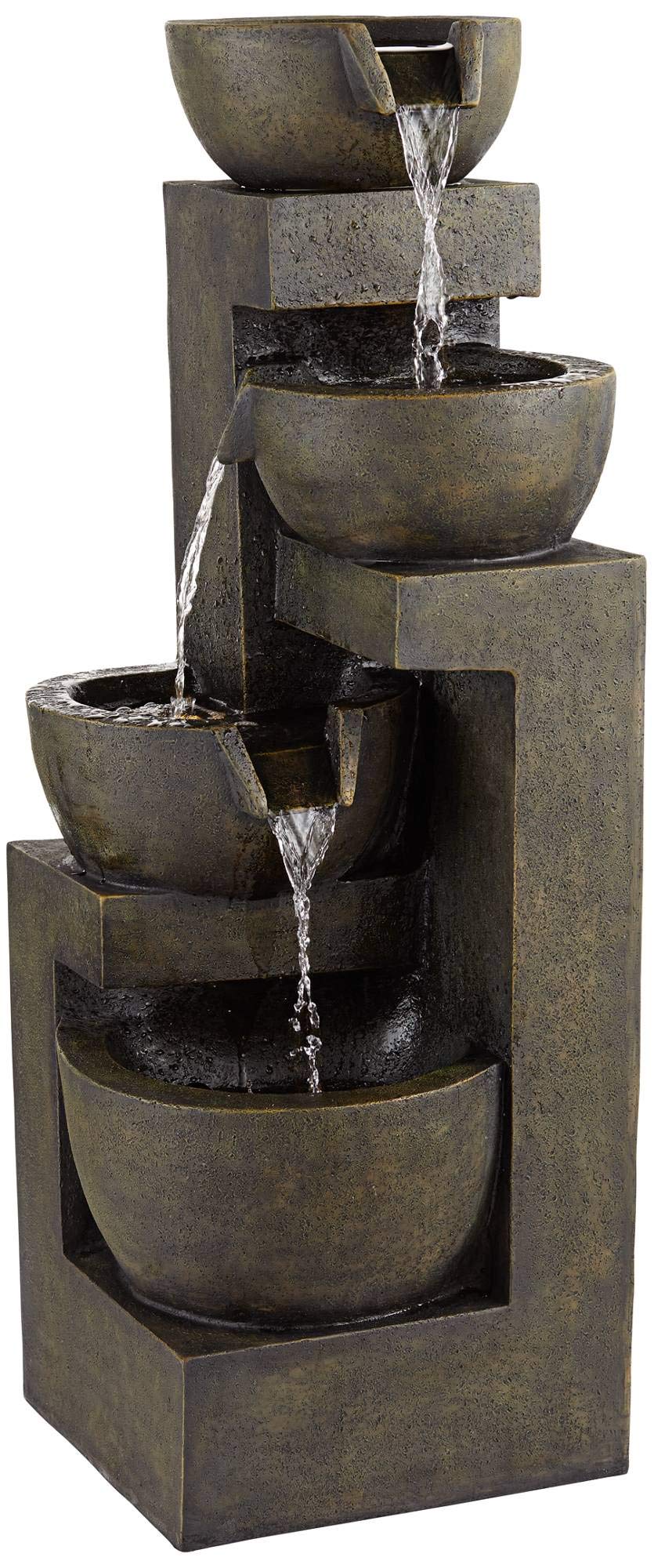 Four Bowl Rustic Outdoor Floor Water Fountain 42" High with LED Light Cascading Decor