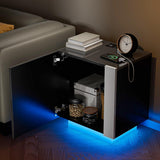 LED Nightstand Set of 2, High Gloss Night Stand with Charging Station