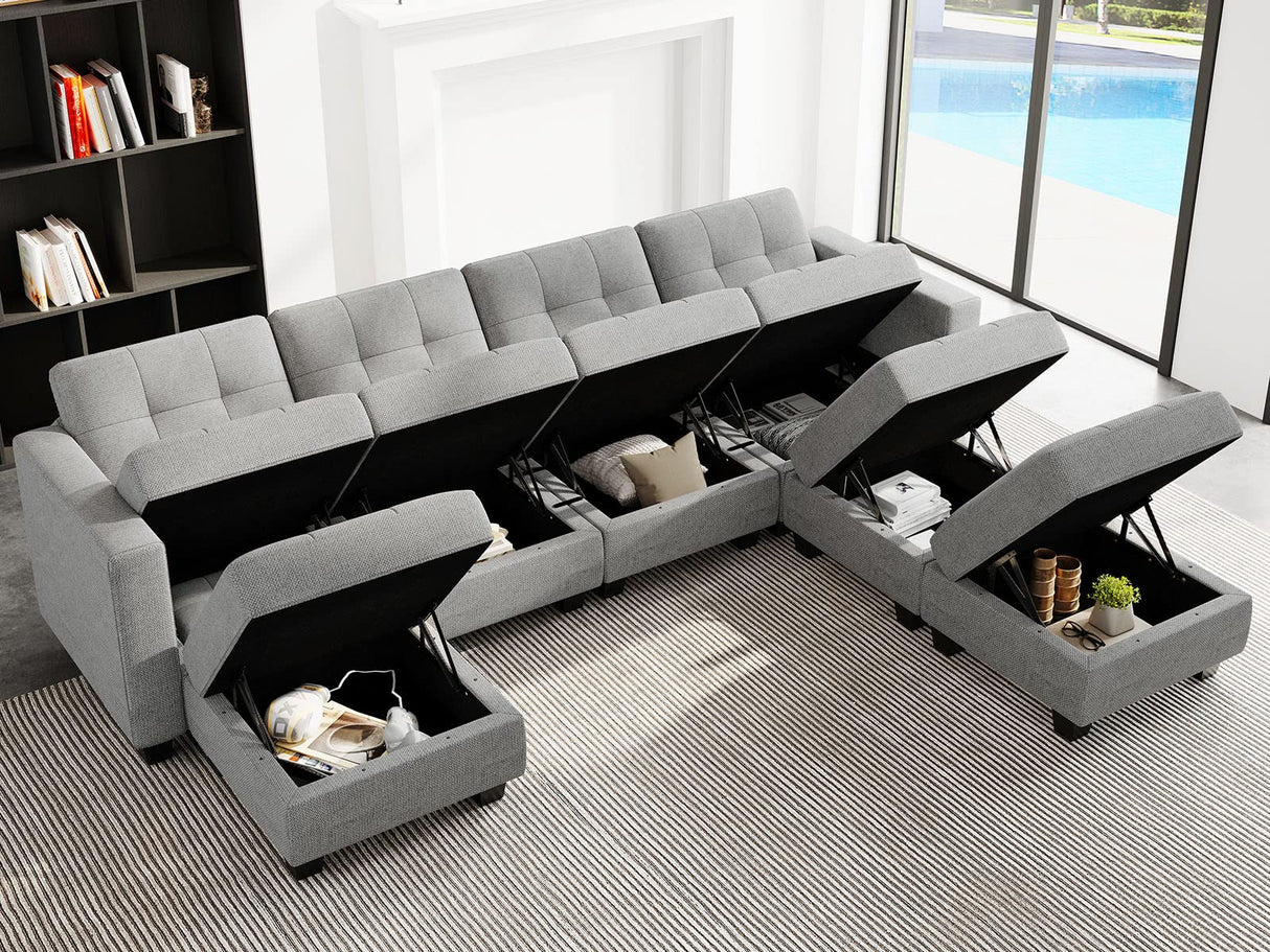 Modular Storage U-Shape Sectional Sofa Couch with Reversible Chaises 7-seat Sofa