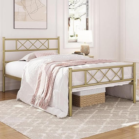 Metal Bed Frame Platform with Headboard and Footboard Mattress Foundation