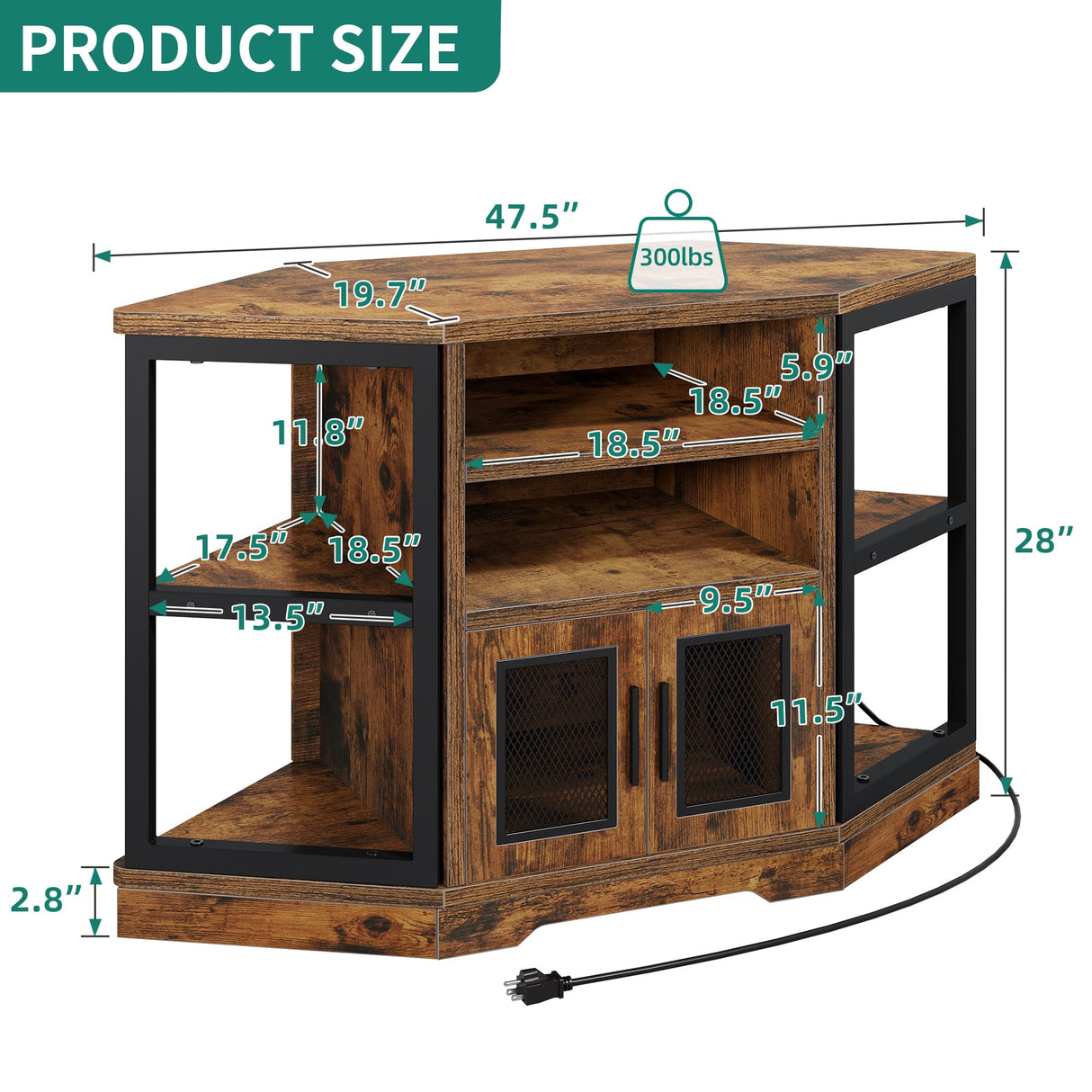 Corner TV Stand for TVs up to 55 Inch with Power Outlet, Modern Farmhouse